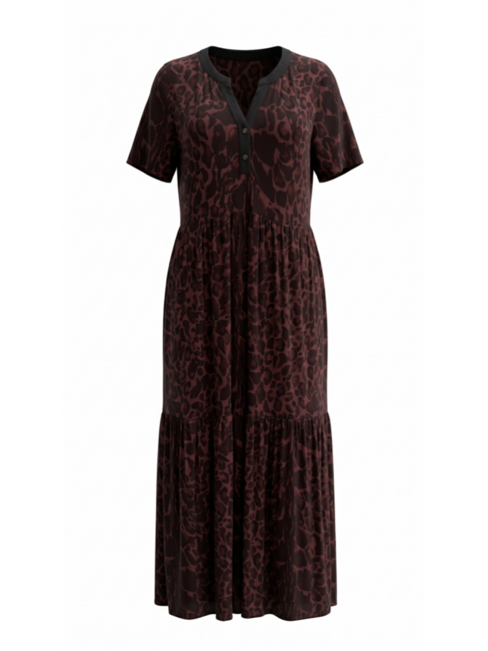 Johnny Was Janie Favorite Tiered Henley Knit Dress French Leopard Size S NWT MSR